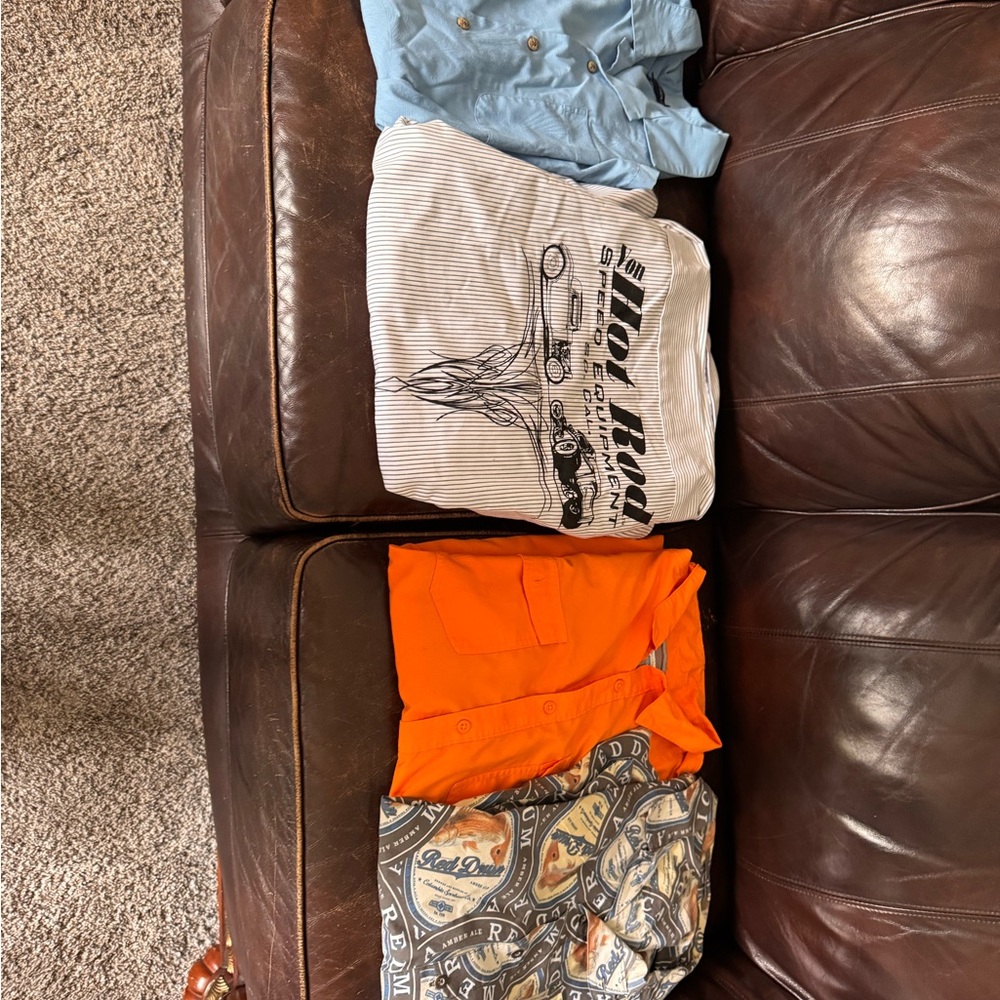 Men's Casual Button-Down Shirt - Orange